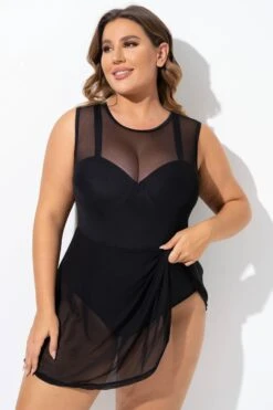 Black Mesh Underwire Hook & Eye Closure Swimdress 10 Black Mesh Underwire Hook & Eye Closure Swimdress -Sandy Bikinis Shop b desd093001 4