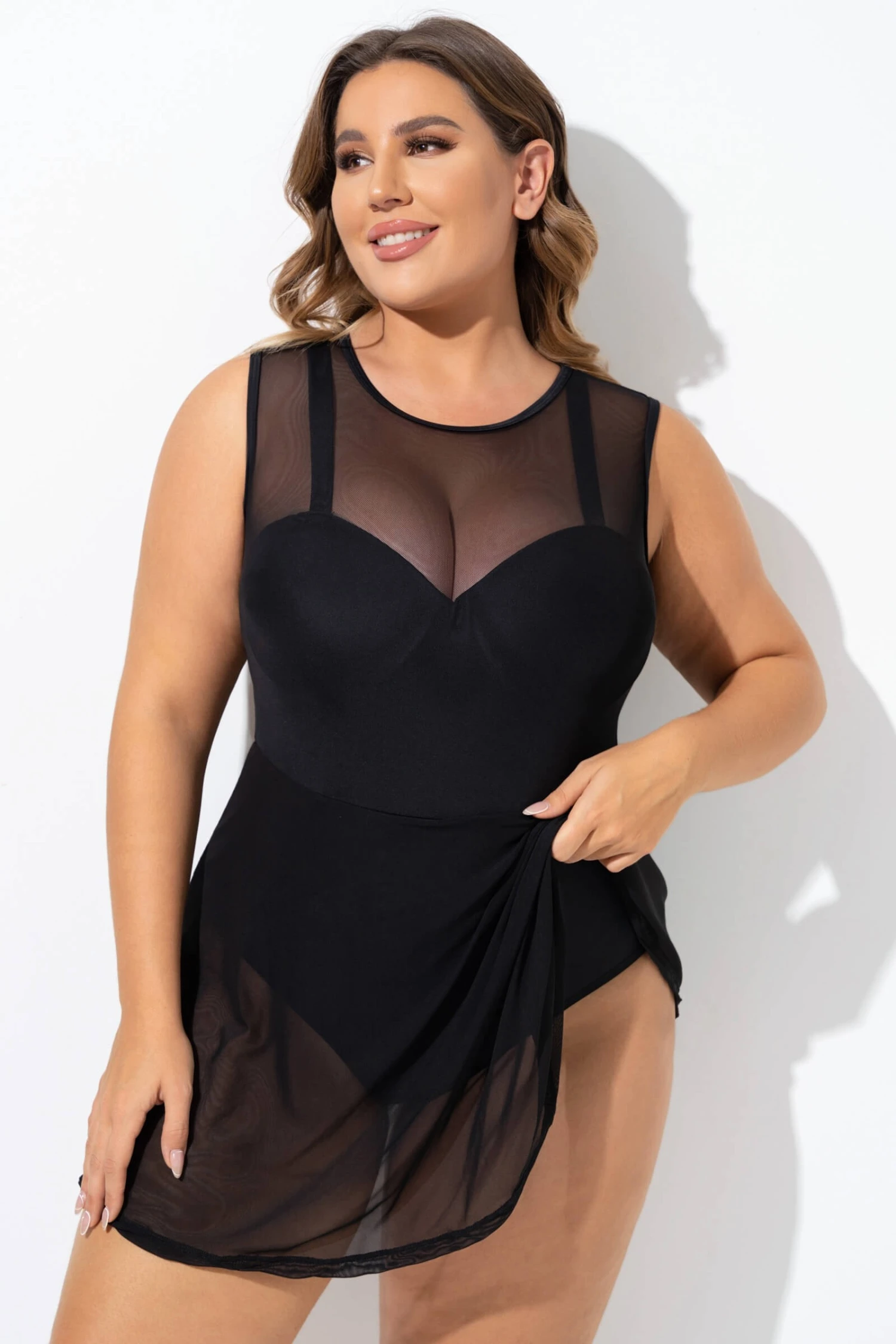 Black Mesh Underwire Hook & Eye Closure Swimdress 5 Black Mesh Underwire Hook & Eye Closure Swimdress - Image 5