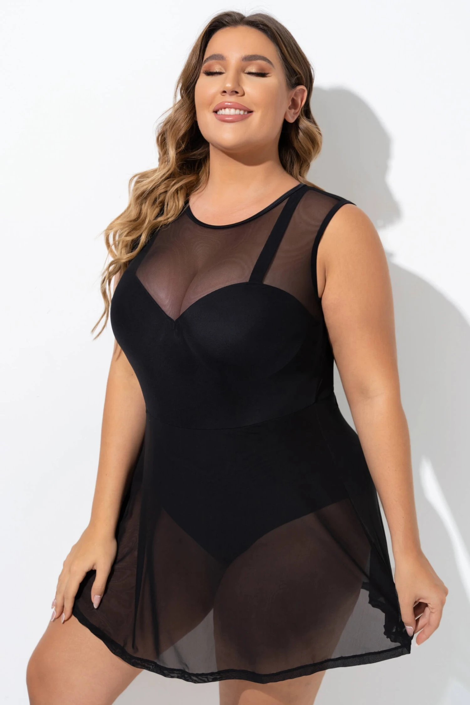 Black Mesh Underwire Hook & Eye Closure Swimdress 4 Black Mesh Underwire Hook & Eye Closure Swimdress - Image 4