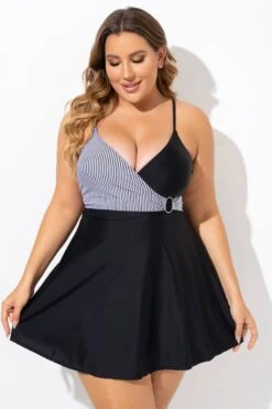 Black And White V-Neck Striped Wrap Swimdress 10 Black And White V-Neck Striped Wrap Swimdress -Sandy Bikinis Shop b desd094001 3