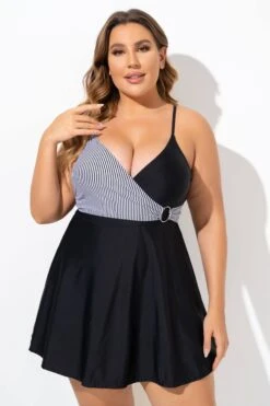 Black And White V-Neck Striped Wrap Swimdress 9 Black And White V-Neck Striped Wrap Swimdress -Sandy Bikinis Shop b desd094001 4
