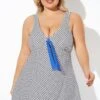 Dots Tie-Front Wide Shoulder Straps Swimdress