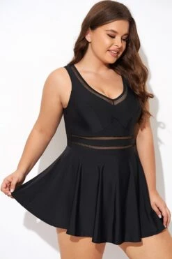 Black V-neck Wide Strap Crochet Detail Swimdress -Sandy Bikinis Shop b desd113001 6