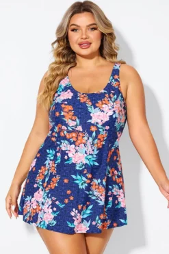 Blossoms Scoop Neckline Wide Shoulder Straps Swimdress -Sandy Bikinis Shop b desd115001 3