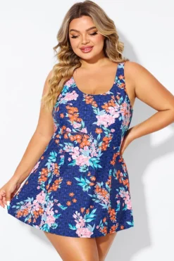 Blossoms Scoop Neckline Wide Shoulder Straps Swimdress -Sandy Bikinis Shop b desd115001 4