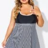 Black & White Criss Cross Striped Double Strap Swimdress