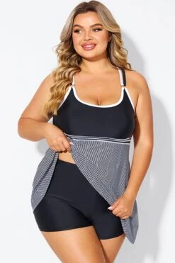 Black & White Criss Cross Striped Double Strap Swimdress -Sandy Bikinis Shop b desd119001 4