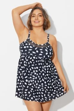 White Polka Dots Print Mesh Panel Swimdress -Sandy Bikinis Shop b desd120001 5
