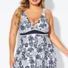 Black Floral Print Cut Out Plus Size Swimdress