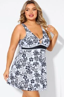 Black Floral Print Cut Out Plus Size Swimdress 11 Black Floral Print Cut Out Plus Size Swimdress -Sandy Bikinis Shop b desd121001 6