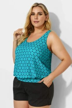 Green Scoopneck Polka Dots Women Tankini Top -Sandy Bikinis Shop b detan003001t 2