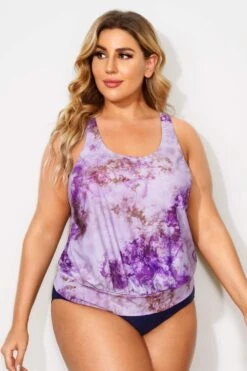Tie Dye Printed Racerback Blouson Tankini Top -Sandy Bikinis Shop b detan003002 4