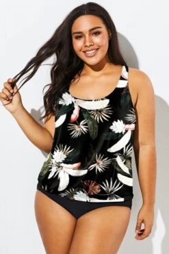 Flower Printed Round Neck Women Tankini Top -Sandy Bikinis Shop b detan003005 55