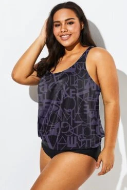 Black Racerback Beach Oversize Women Tankini Top -Sandy Bikinis Shop b detan003006 33