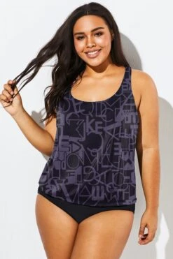 Black Racerback Beach Oversize Women Tankini Top -Sandy Bikinis Shop b detan003006 44