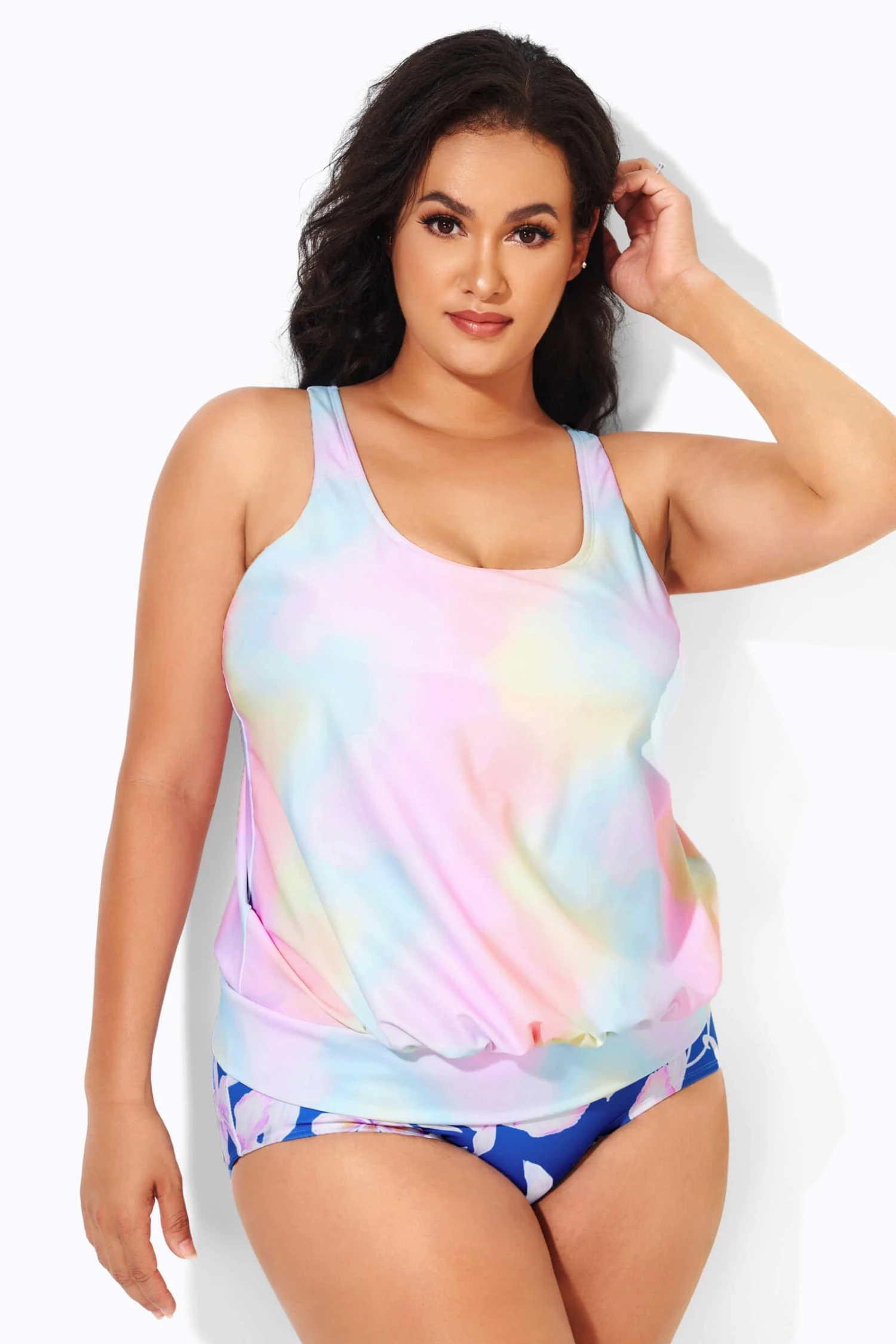 Rainbow Stylish Scoopneck Blouson Tankini Top 2 Rainbow Stylish Scoopneck Blouson Tankini Top - Image 2