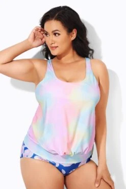 Rainbow Stylish Scoopneck Blouson Tankini Top 7 Rainbow Stylish Scoopneck Blouson Tankini Top -Sandy Bikinis Shop b detan003007 4