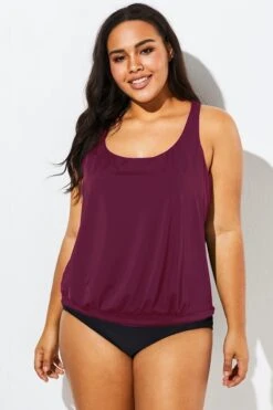 Wine Racerback Classic Blouson Tankini Top