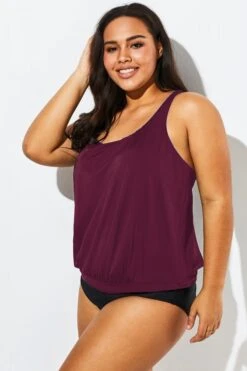 Wine Racerback Classic Blouson Tankini Top -Sandy Bikinis Shop b detan003008 33