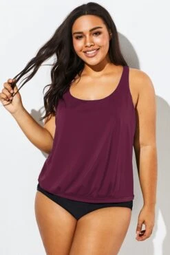 Wine Racerback Classic Blouson Tankini Top -Sandy Bikinis Shop b detan003008 44