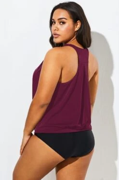 Wine Racerback Classic Blouson Tankini Top -Sandy Bikinis Shop b detan003008 55