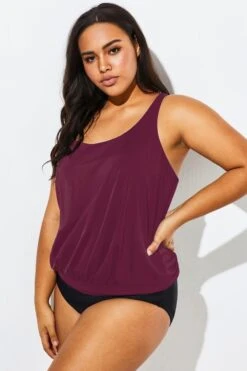Wine Racerback Classic Blouson Tankini Top -Sandy Bikinis Shop b detan003008 66