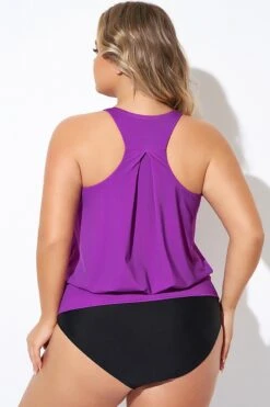 Purple Scoopneck Control Blouson Women Tankini Top -Sandy Bikinis Shop b detan003010 2
