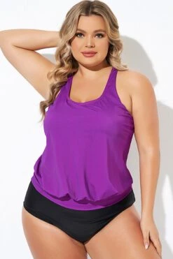 Purple Scoopneck Control Blouson Women Tankini Top -Sandy Bikinis Shop b detan003010 5