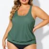 Army Green Racerback Tummy Control Blouson Tankini Top