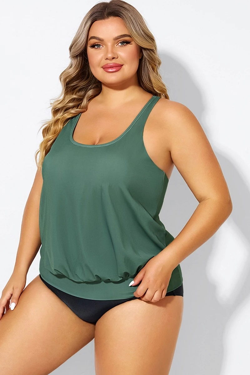Army Green Racerback Tummy Control Blouson Tankini Top 5 Army Green Racerback Tummy Control Blouson Tankini Top - Image 5
