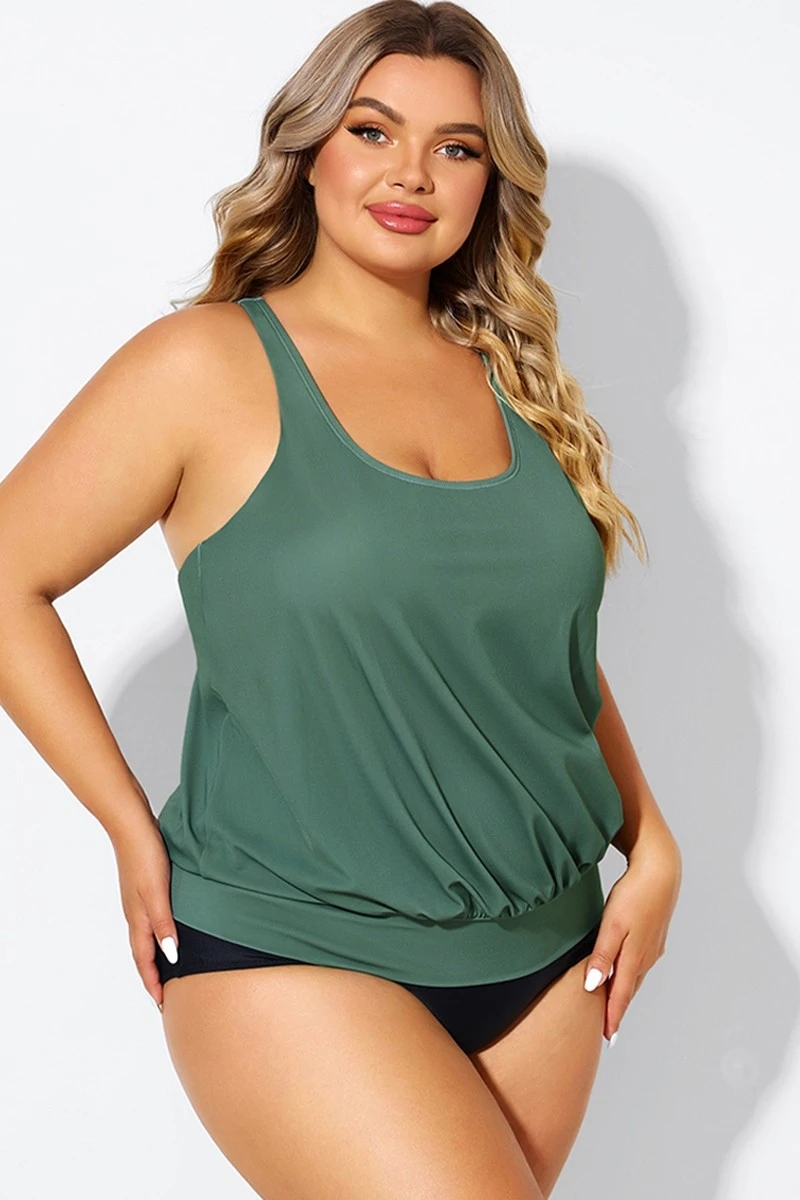Army Green Racerback Tummy Control Blouson Tankini Top 6 Army Green Racerback Tummy Control Blouson Tankini Top - Image 6