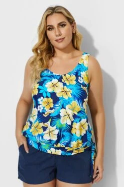 Elegant Floral Printed Side Tie Tankini Top 6 Elegant Floral Printed Side Tie Tankini Top -Sandy Bikinis Shop b detan009002t 1