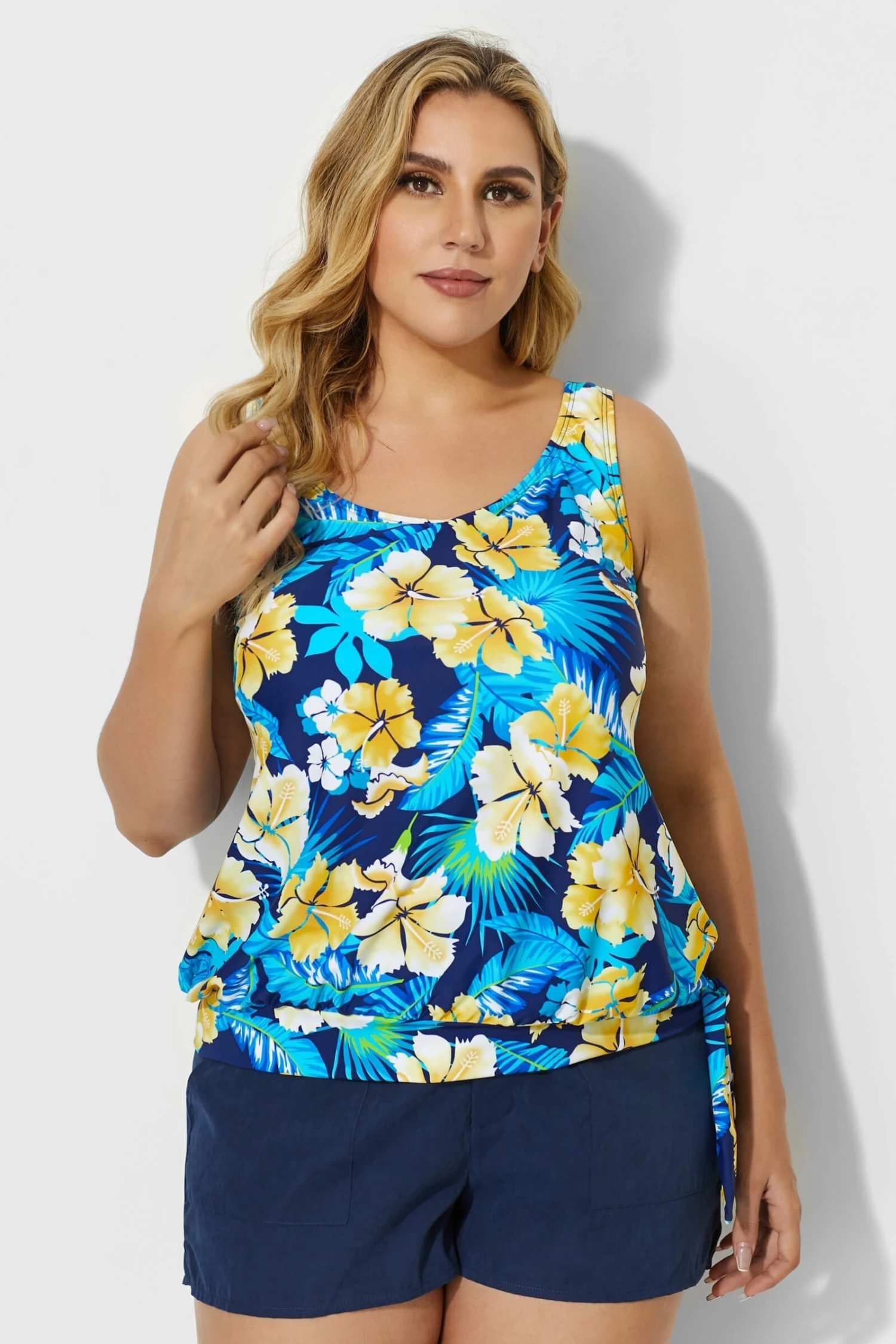 Elegant Floral Printed Side Tie Tankini Top 4 Elegant Floral Printed Side Tie Tankini Top - Image 4