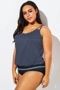 Navy Polka Dots Side Tie Blouson Tankini Top -Sandy Bikinis Shop b detan010004 33
