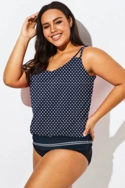 Navy Polka Dots Side Tie Blouson Tankini Top -Sandy Bikinis Shop b detan010004 44