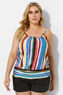 Fashionable Technicolor Draped Blouson Tankini Top 6 Fashionable Technicolor Draped Blouson Tankini Top -Sandy Bikinis Shop b detan011001t 1