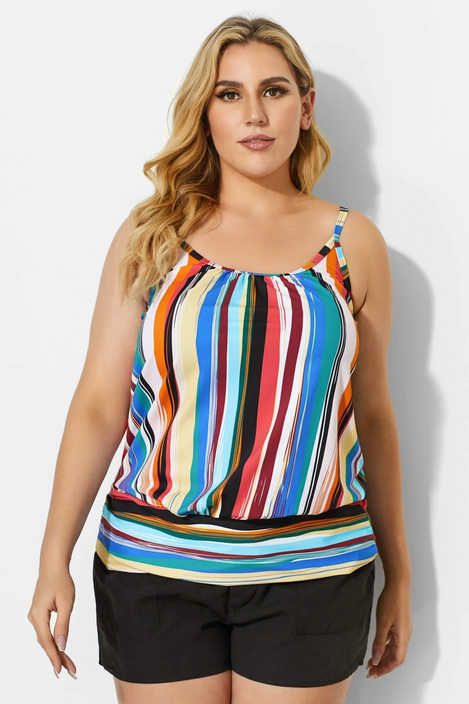Fashionable Technicolor Draped Blouson Tankini Top 3 Fashionable Technicolor Draped Blouson Tankini Top - Image 3