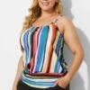 Fashionable Technicolor Draped Blouson Tankini Top