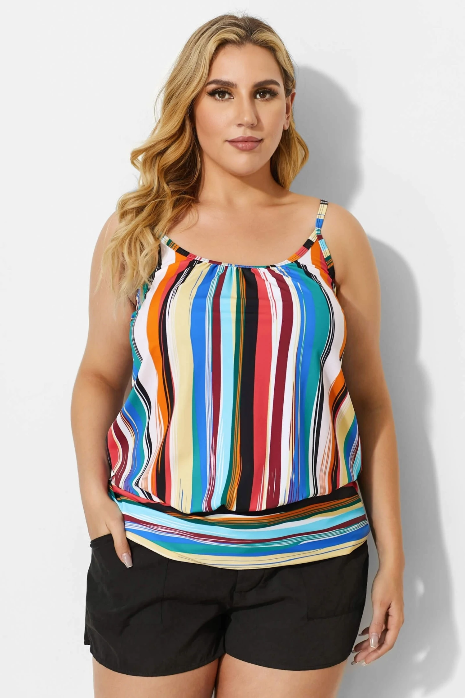 Fashionable Technicolor Draped Blouson Tankini Top 4 Fashionable Technicolor Draped Blouson Tankini Top - Image 4