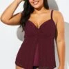 Wine Flyaway Flowy Twist Front Tankini Top