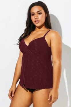 Wine Flyaway Flowy Twist Front Tankini Top -Sandy Bikinis Shop b detan030002 44