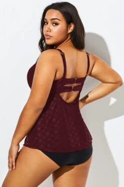 Wine Flyaway Flowy Twist Front Tankini Top -Sandy Bikinis Shop b detan030002 55