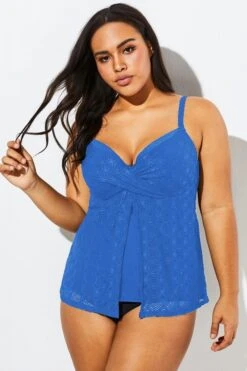 Blue Twist-front Sweetheart Neckline Tankini Top -Sandy Bikinis Shop b detan030003 33