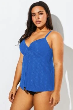 Blue Twist-front Sweetheart Neckline Tankini Top -Sandy Bikinis Shop b detan030003 44