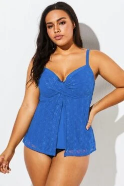 Blue Twist-front Sweetheart Neckline Tankini Top -Sandy Bikinis Shop b detan030003 66