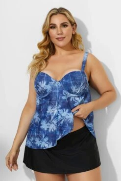 Palm Leaves Printed Sweetheart Neckline Underwire Tankini Set -Sandy Bikinis Shop b detan031002 2