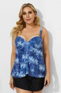 Palm Leaves Printed Sweetheart Neckline Underwire Tankini Set -Sandy Bikinis Shop b detan031002 4