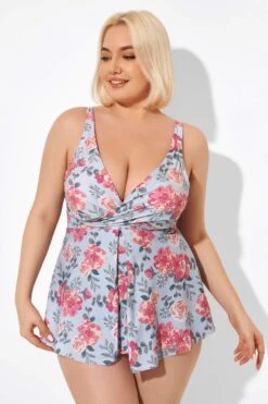 Flower Print V-Neck Underwire Elegant Tankini Top
