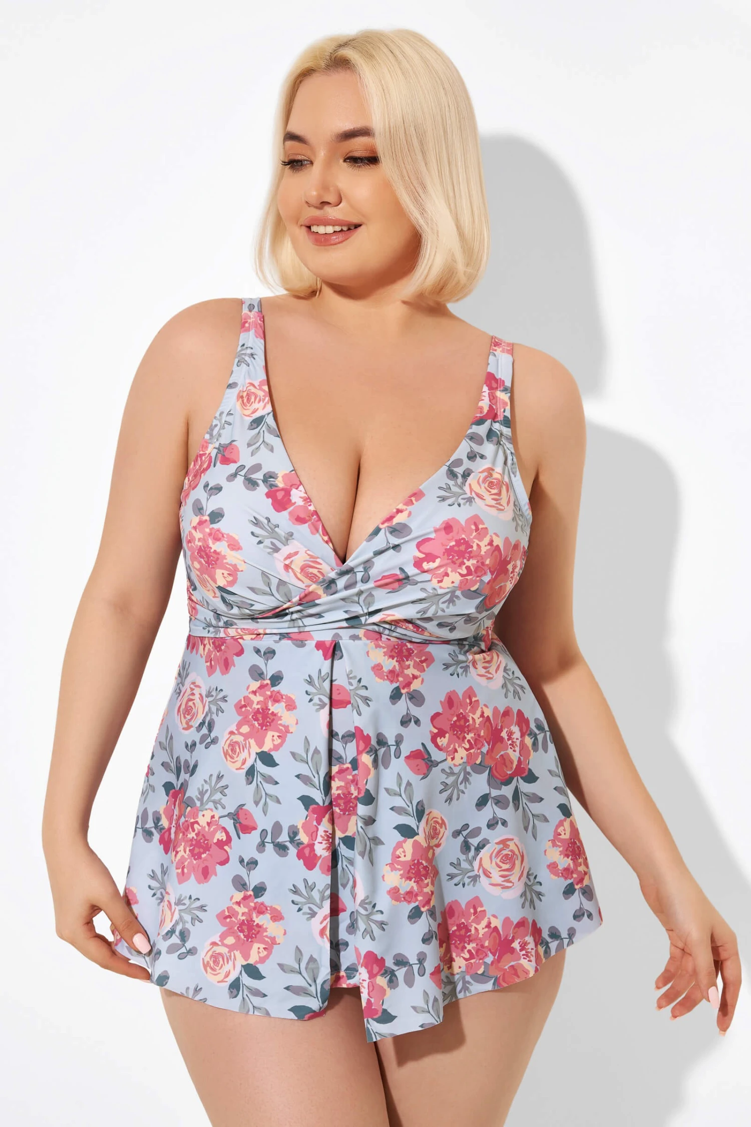 Flower Print V-Neck Underwire Elegant Tankini Top 1 Flower Print V-Neck Underwire Elegant Tankini Top