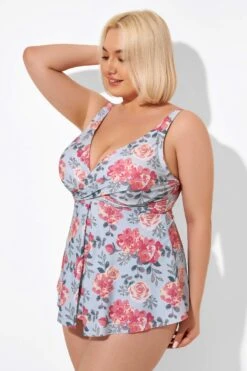 Flower Print V-Neck Underwire Elegant Tankini Top 7 Flower Print V-Neck Underwire Elegant Tankini Top -Sandy Bikinis Shop b detan049003 4